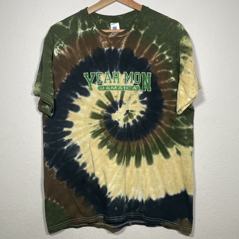 Vintage Jamaica Yeah Mon Embroidered Short Sleeve Camo Tie Dye T Shirt Size L